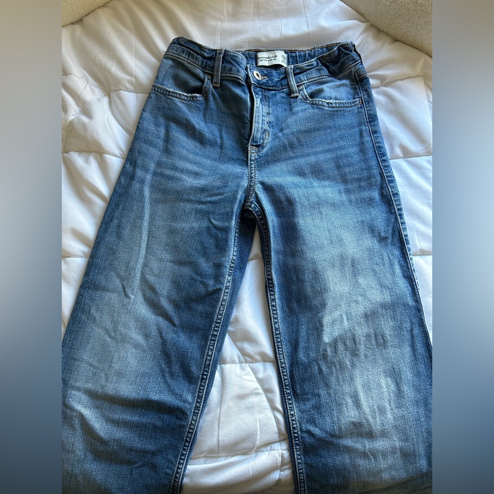 Abercrombie Kids Adjustable High Rise Wide Leg Blue Denim Jean